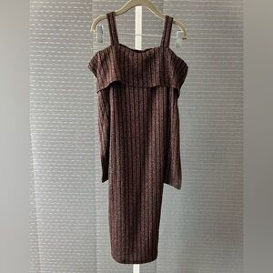 Speechless Kids’ Off-The-Shoulder Long Sleeve Hacci Knit Midi Dress